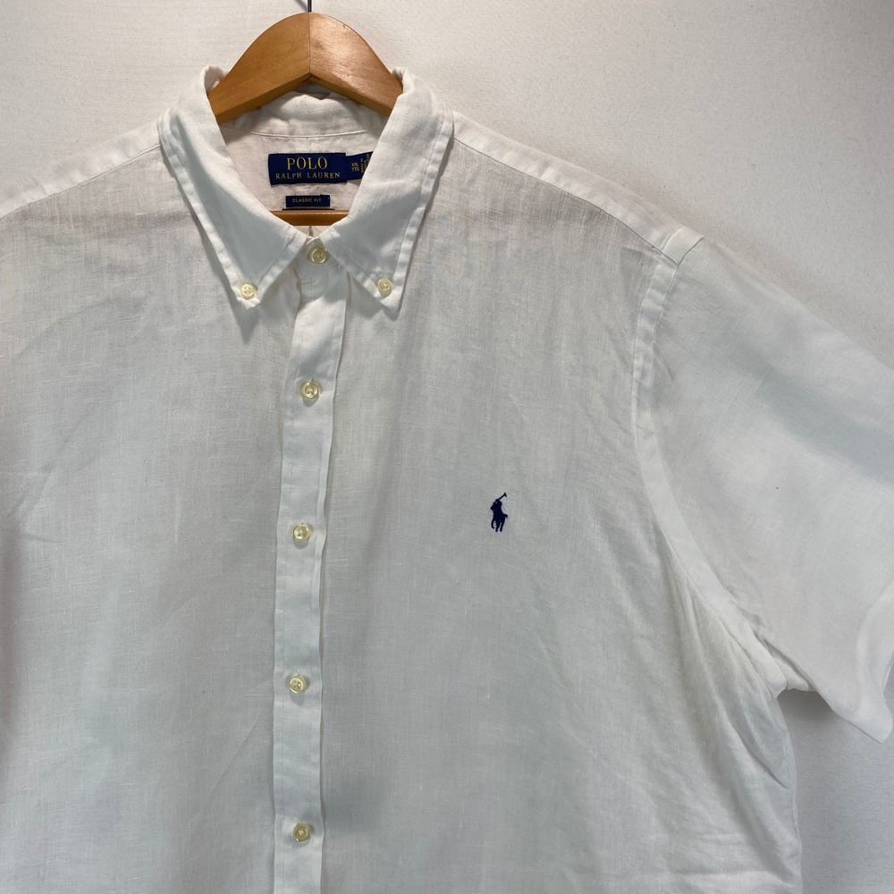 Polo Ralph Lauren Classic Fit Linen Shirt Mens XXL White Short Sleeve Untucked